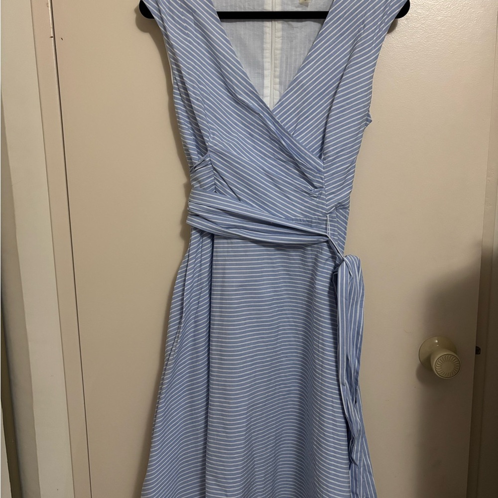 Calvin Klein | Blue Striped Sleeveless Wrap Dress